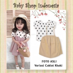 large dress overall polkadot coklat khaki